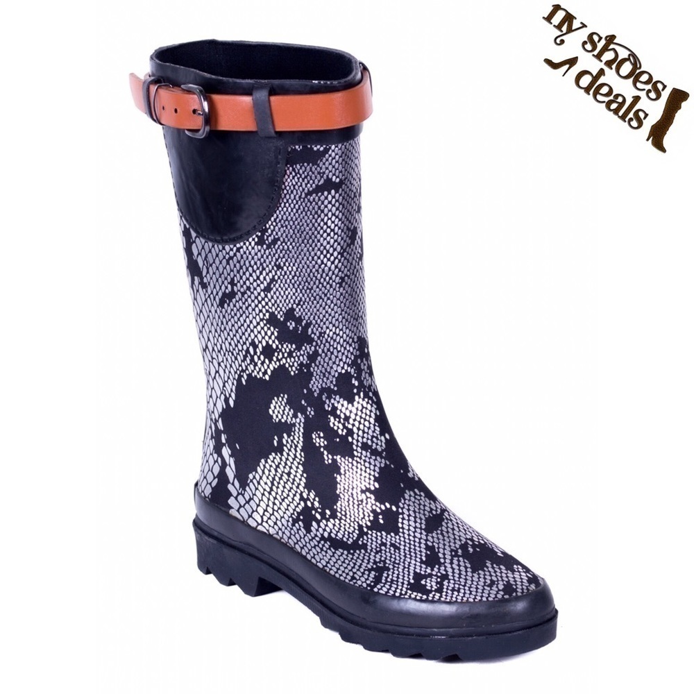 Women's Rain Boots Snake Skin Design Rubber Garden RainBoots, New in Box
